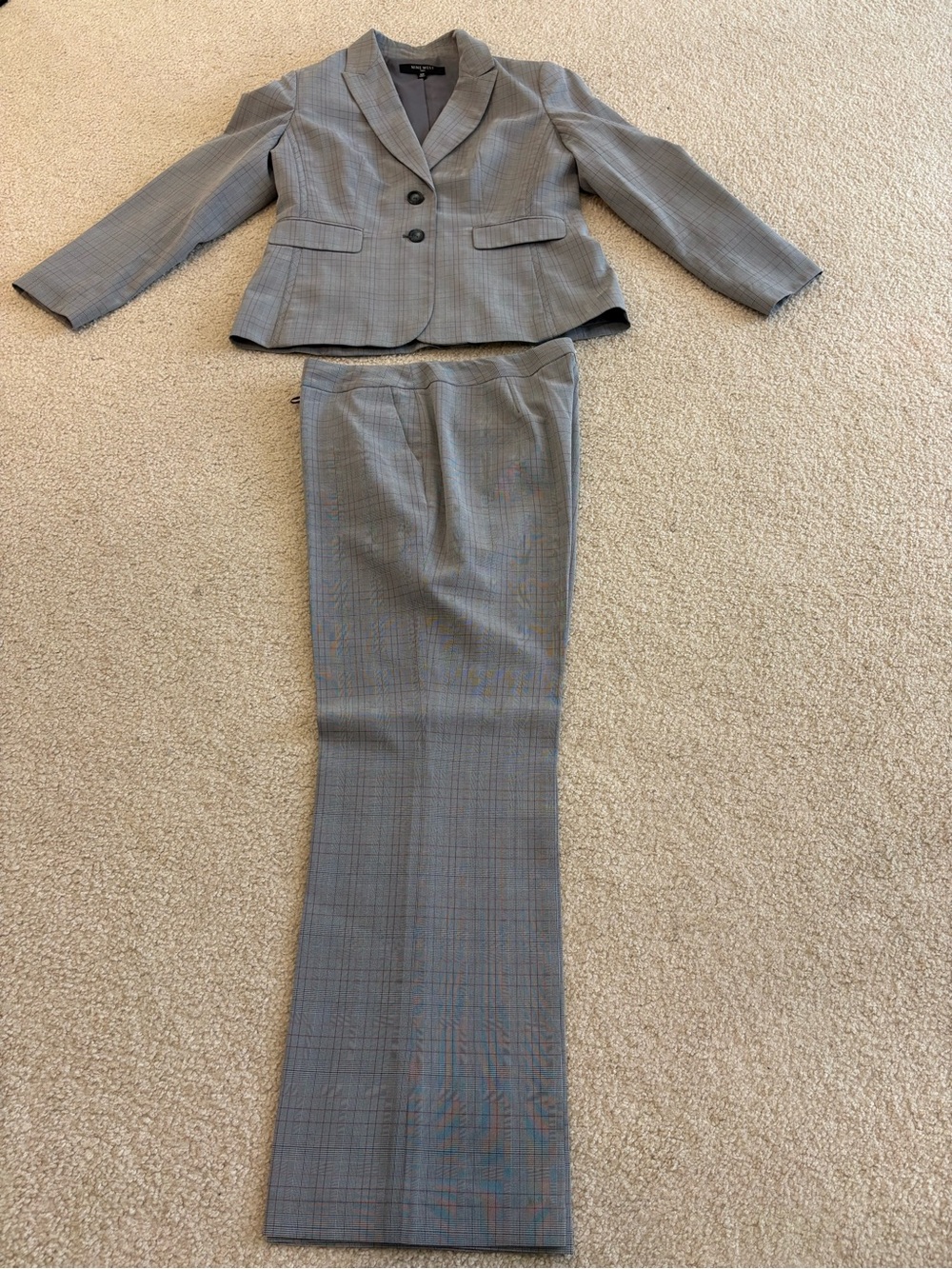 Nine West Gray Plaid Tailored Pantsuit - Picture 4 of 7